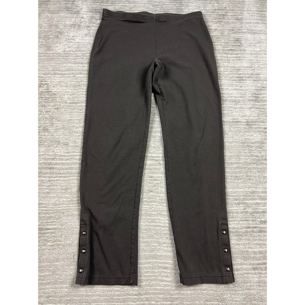Susan Graver Pants Women M Charcoal Grey Straight Leg Snap Ankle Pull On Stretch